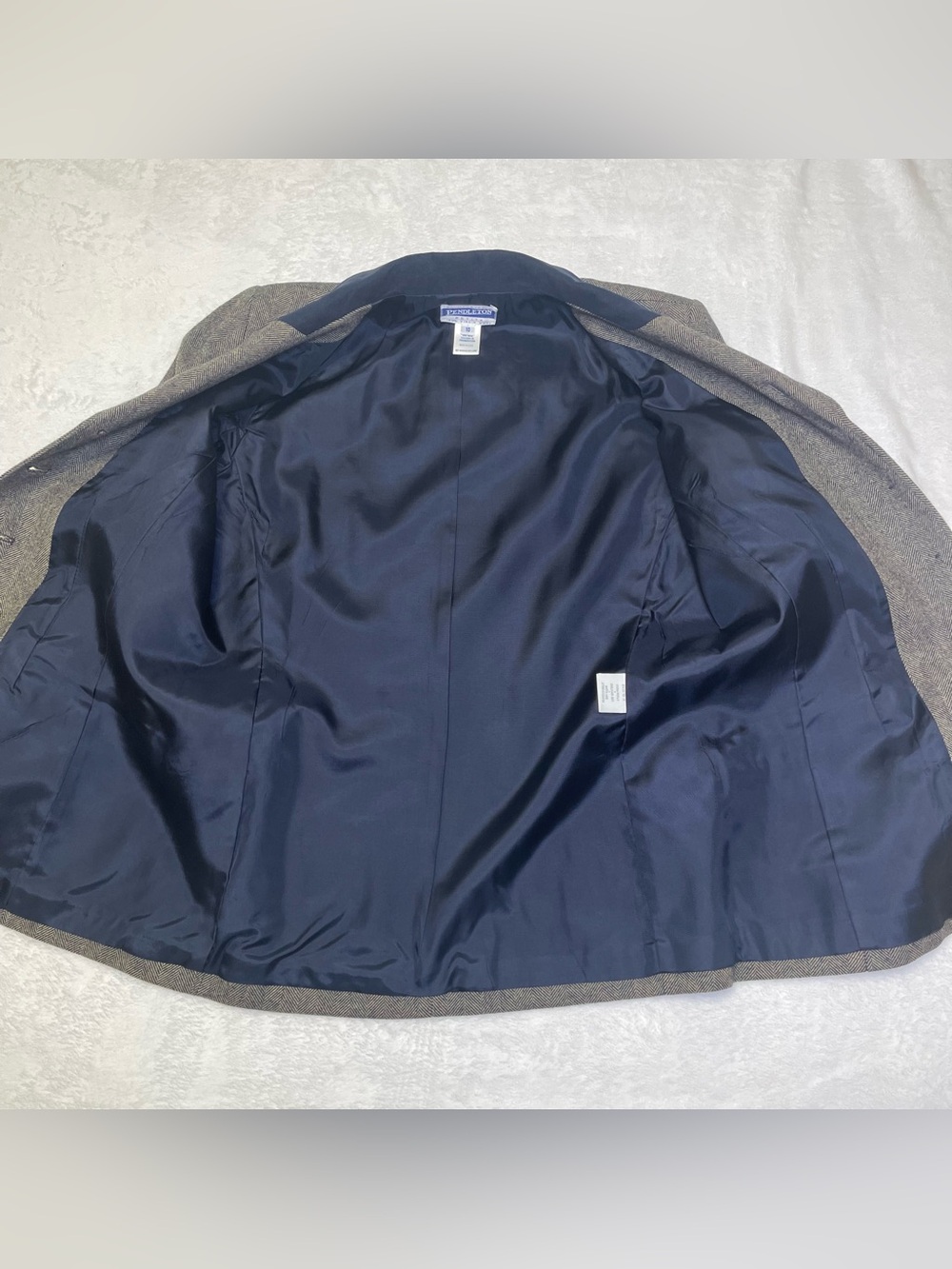 Vintage Pendleton 10P Wool Herringbone Blazer Brown Gray Navy Velvet Collar - Picture 7 of 10